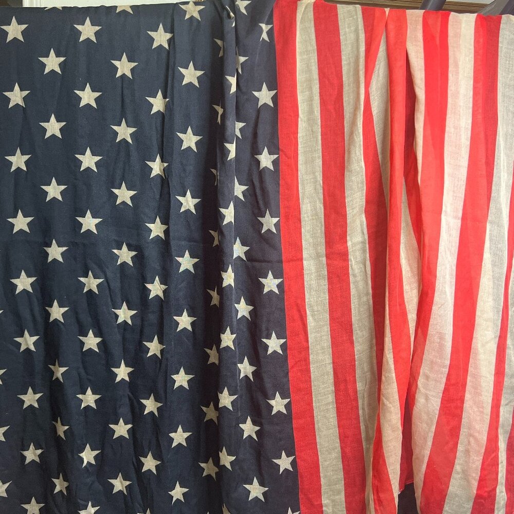Pre-Owned American Flag Print Sheer Viscose Scarf 100% Viscose 42 X70 RM#134313